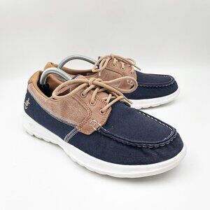 SKECHERS Go Walk Lite Boat Shoes Navy Blue Slip On Womens 8.5